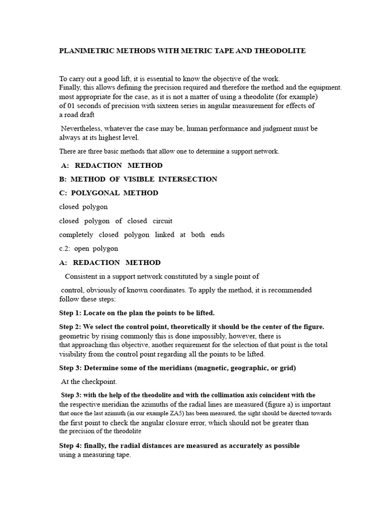 Planimetric Methods With Tape Measure and Theodolite ...