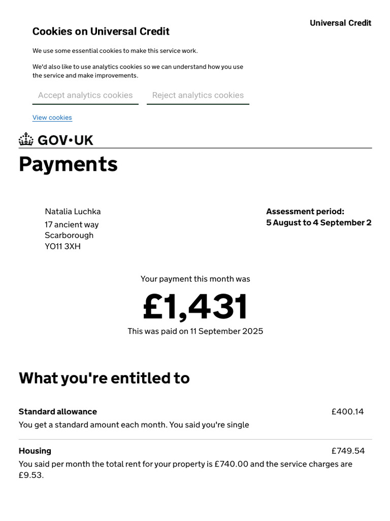 Payments - Universal Credit 1 | PDF | Payments
