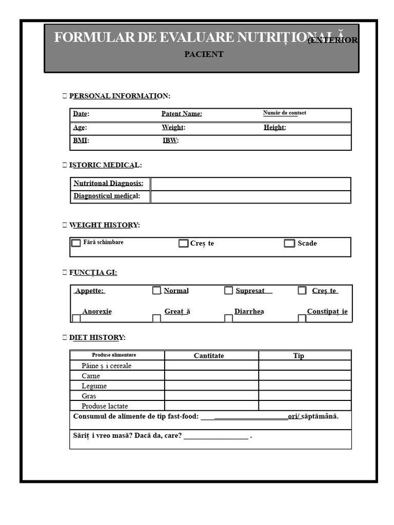 Formular de Evaluare Nutrițională (Pacient Ambulator) Rubab Ijaz | PDF