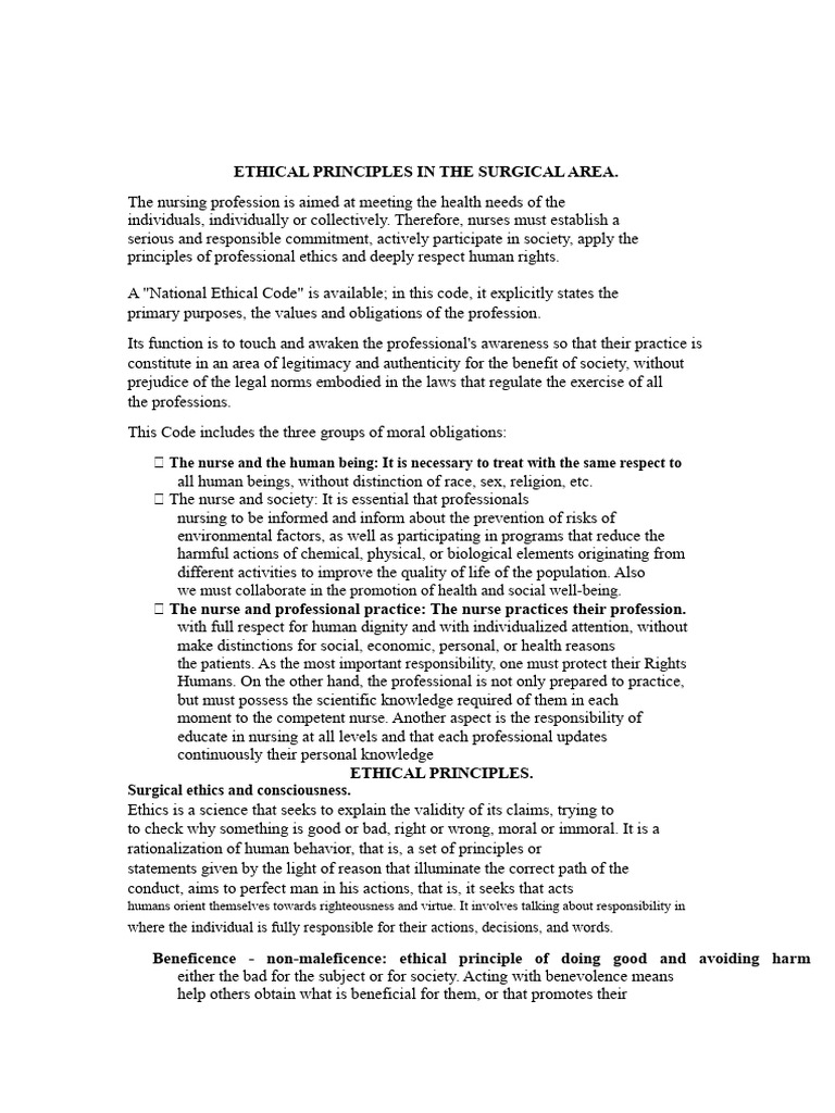 Ethical Principles in Surgical Nursing | PDF | Autonomy | Value (Ethics)