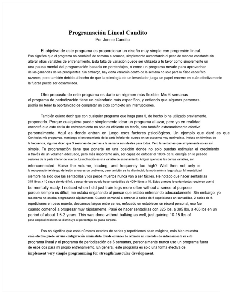 Programa de Entrenamiento Lineal Candito | PDF | Fuerza | Entrenamiento ...