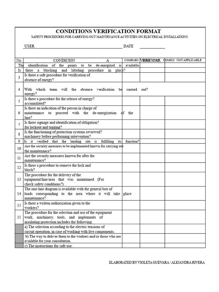 Electrical Maintenance Safety Checklist | PDF | Verification And ...