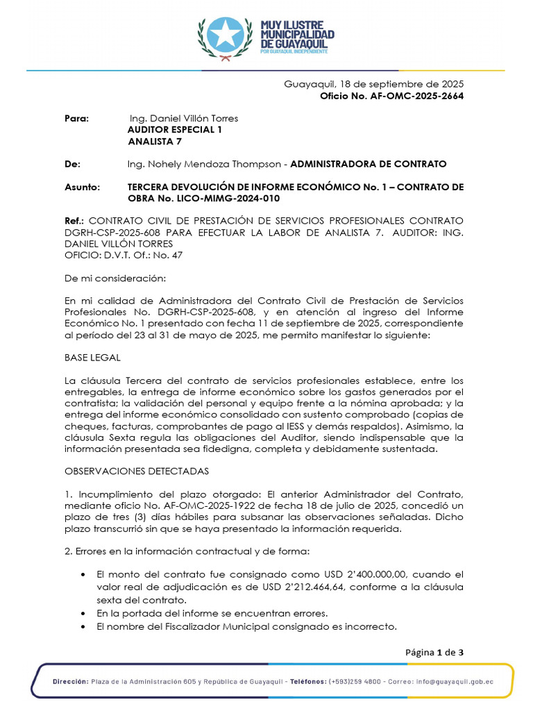 Af Omc 2025 2664 Devolucion Inf Auditor Lico Mimg 2024 010 Signed | PDF ...