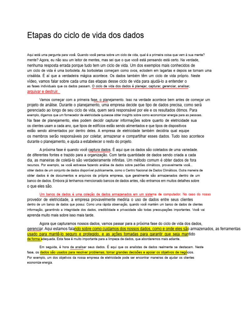 Ciclo de Vida dos Dados: Etapas Essenciais | PDF | Análise de dados | Dados
