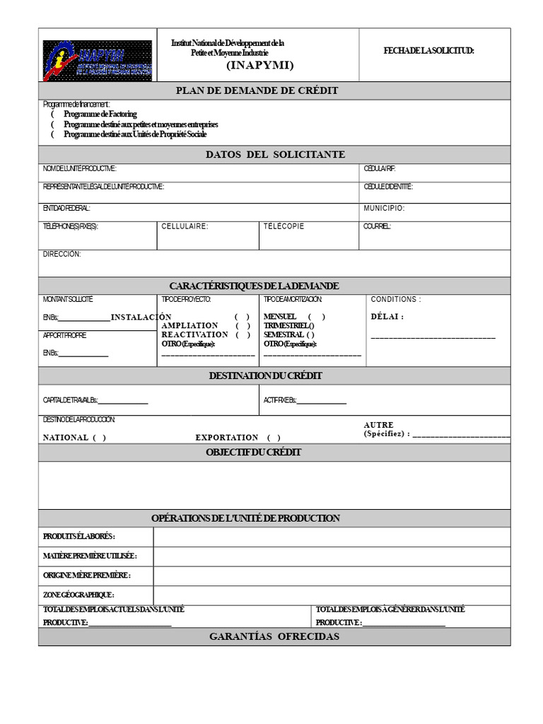 Demande de Crédit INAPYMI PME | PDF