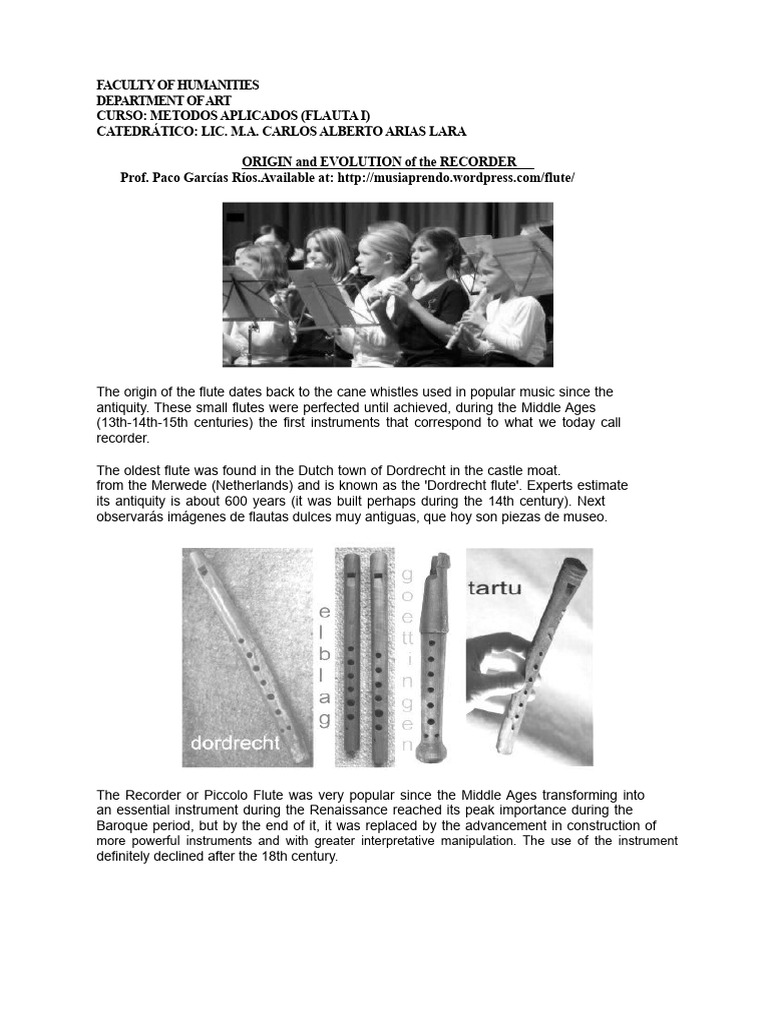 Origin of the Recorder Doc. 1 | PDF | Musical Instruments | Piano