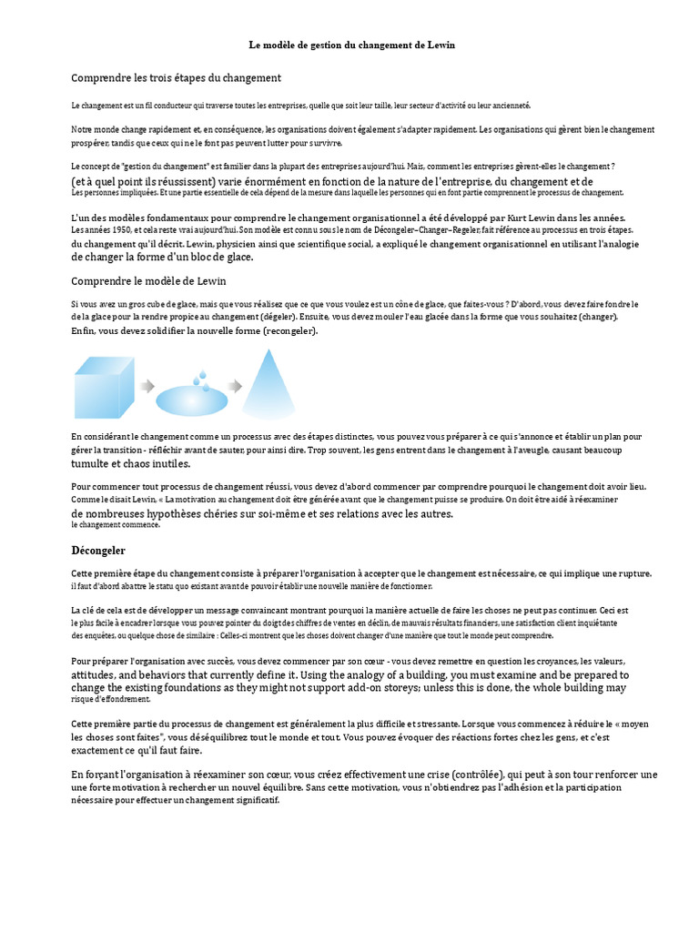 Modèle de Lewin : Gestion du changement efficace | PDF | Motivation ...