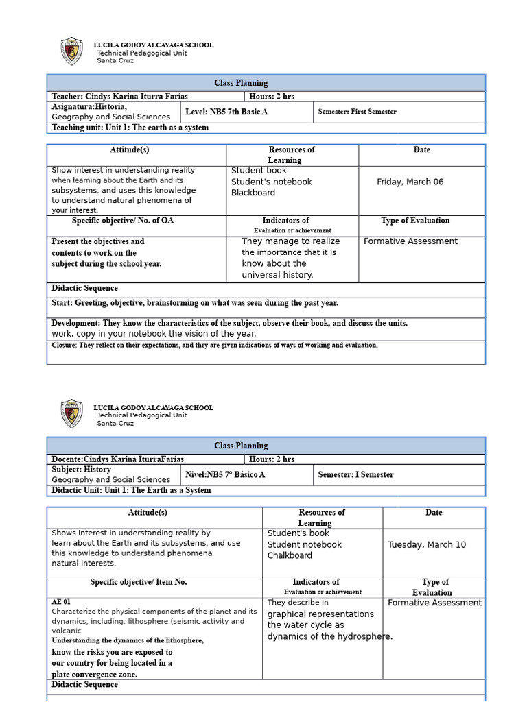 HISTORY PLAN 7th GRADE MARCH APRIL | PDF | Earth Sciences | Geography