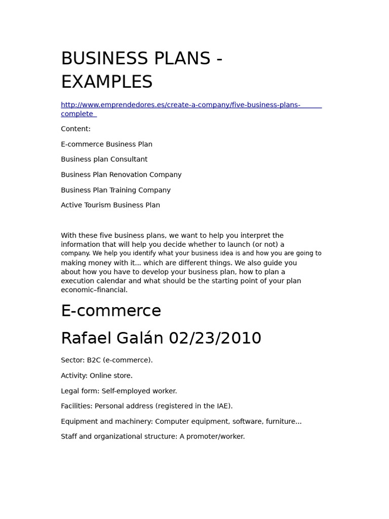 Five Comprehensive Business Plans | PDF | E Commerce | Prices