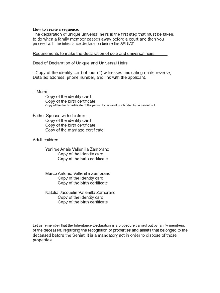 Requirements For Declaration of Universal Heirs and Succession | PDF ...