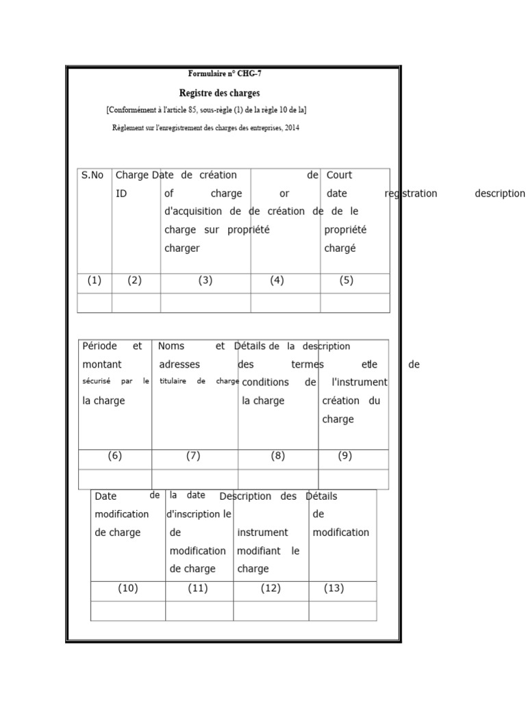 Registre des Charges d'Entreprises CHG-7 | PDF