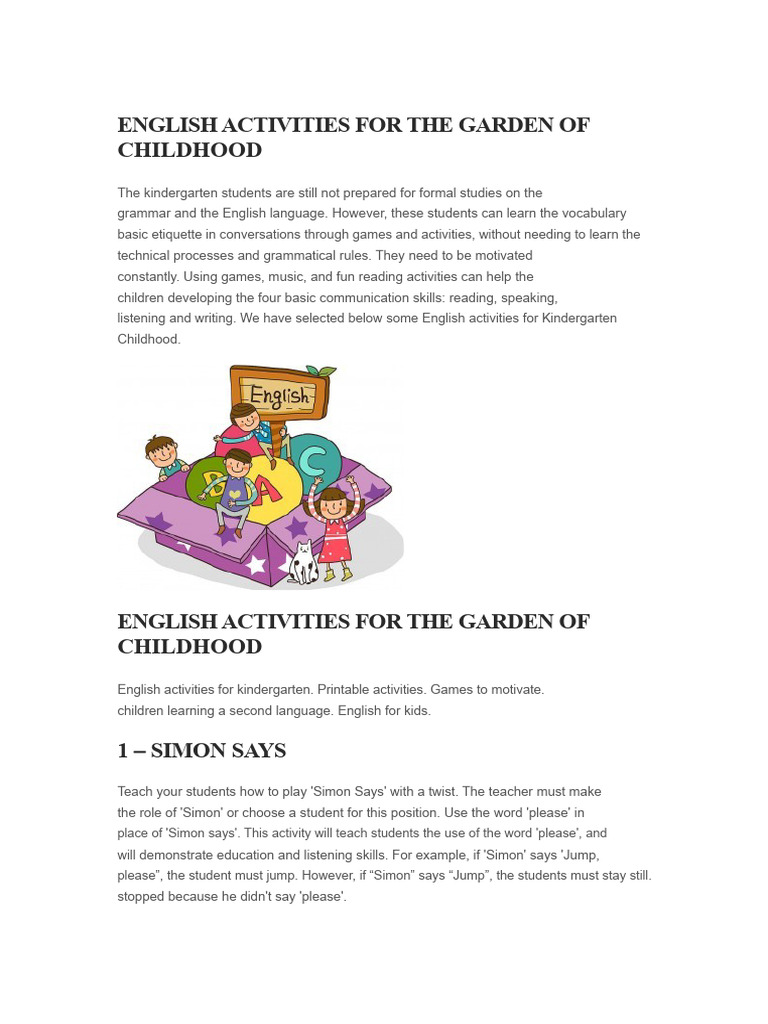 Kindergarten English Learning Activities | PDF | English Language ...