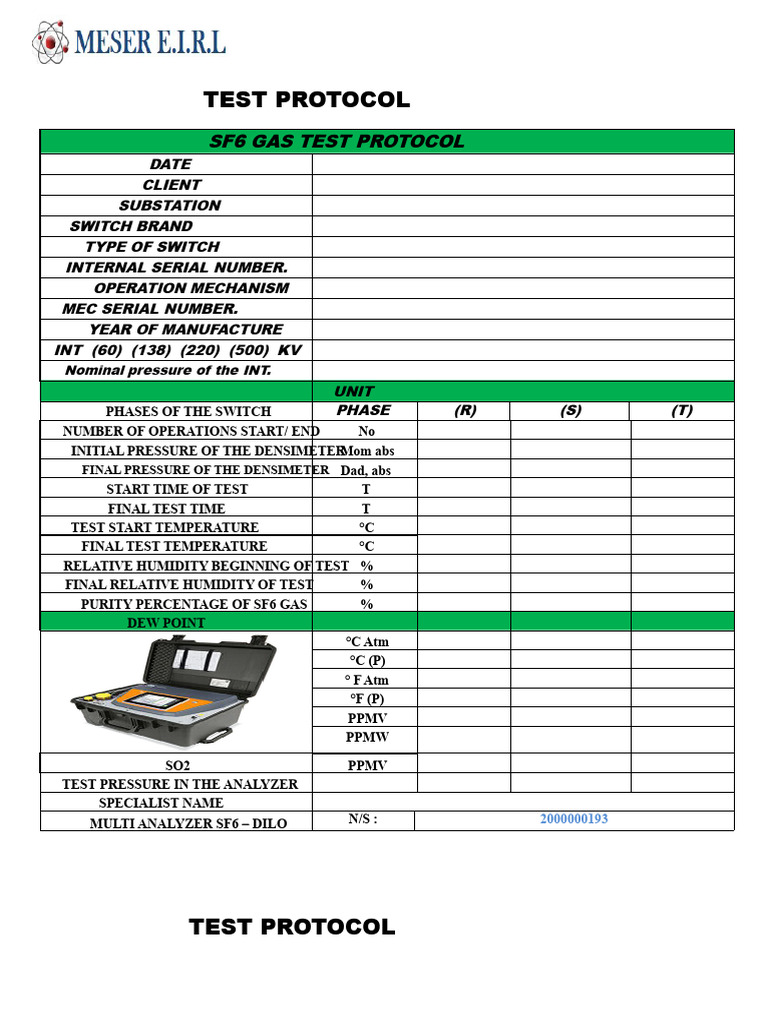 SF6 Gas Testing Protocol Document | PDF | Humidity | Thermodynamics