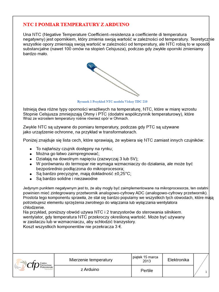 NTC I Pomiar Temperatury Z Arduino | PDF