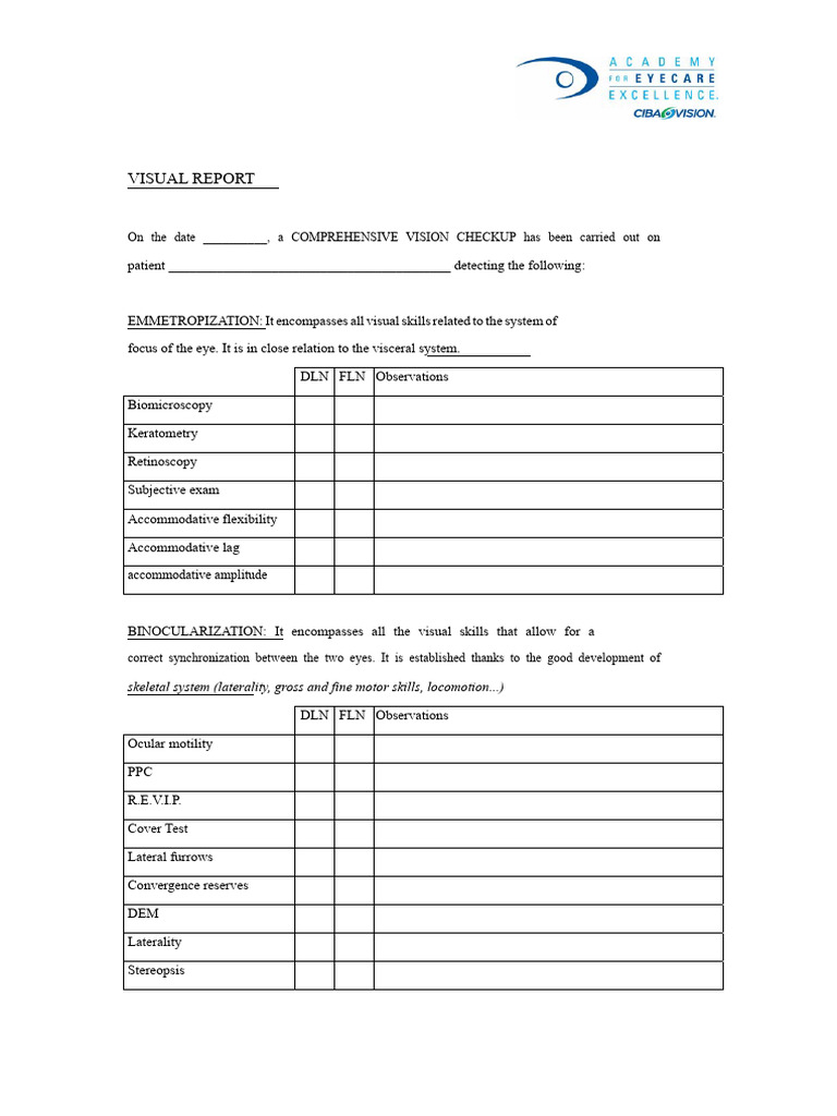 Comprehensive Vision Checkup Report | PDF | Visual Acuity | Vision