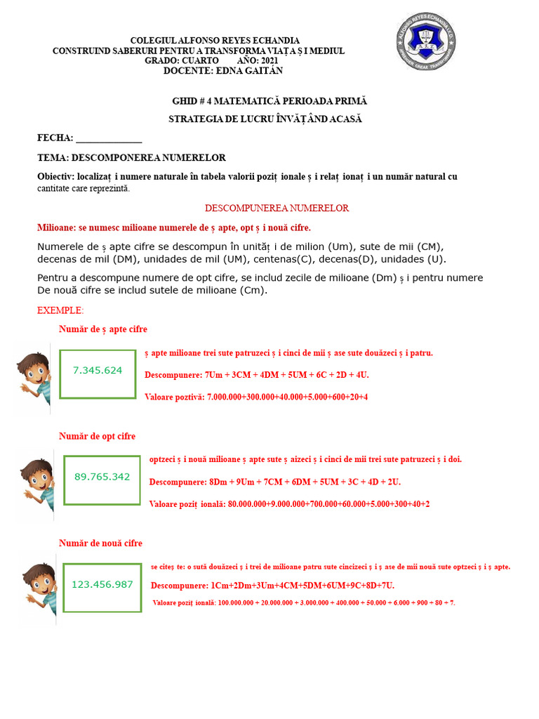 Ghid - 4 (Dezcompunerea Numerelor) Matematică Primul Perioadă | PDF