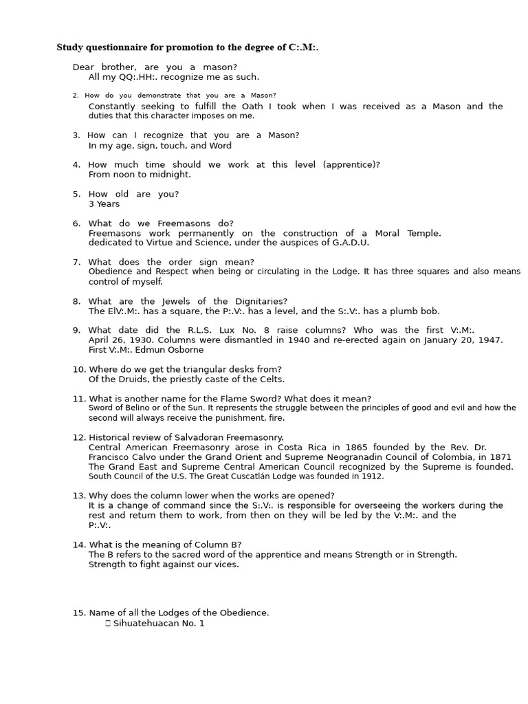 Masonic Promotion Questionnaire Guide | PDF | Freemasonry | Masonic Lodge