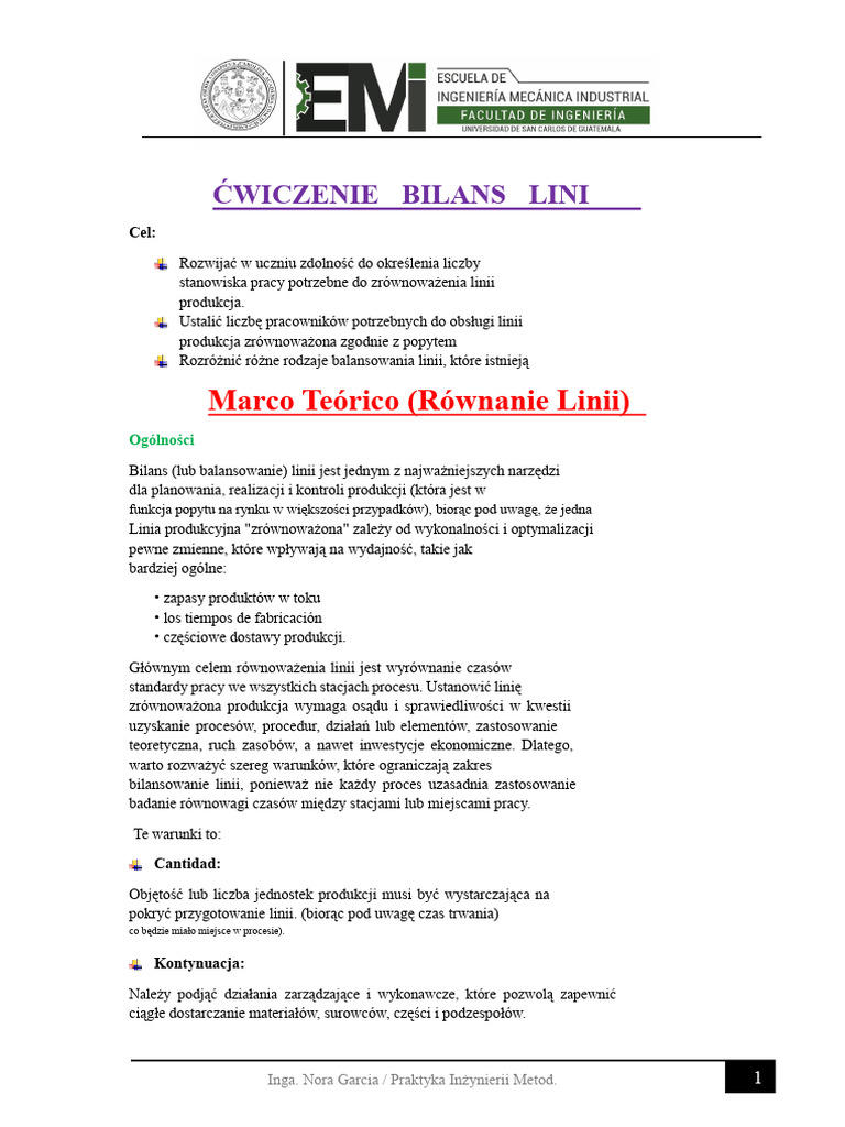 PRAKTYKA - Bilans Linii | PDF