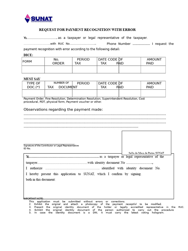 Request For Recognition of Payment With Error | PDF | Identity Document