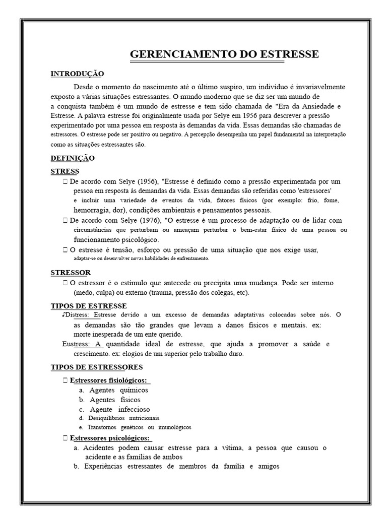Entendendo o Estresse e Seus Tipos | PDF | Estresse (Biologia) | Corpo ...