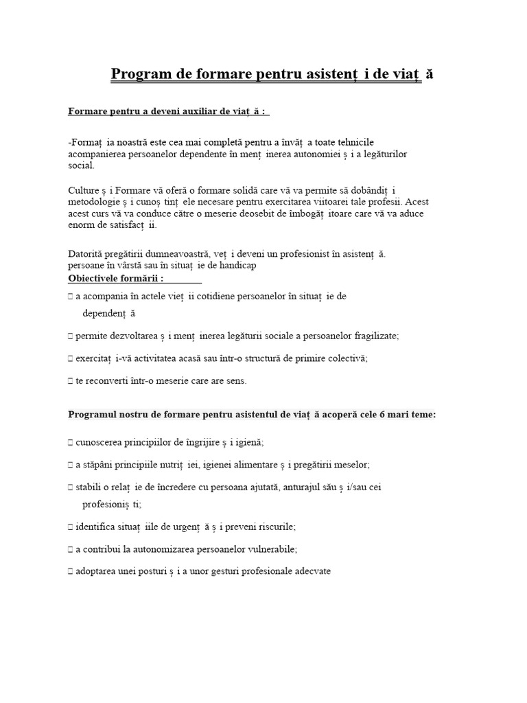 Programul de Formare A Asistentului de Viață | PDF