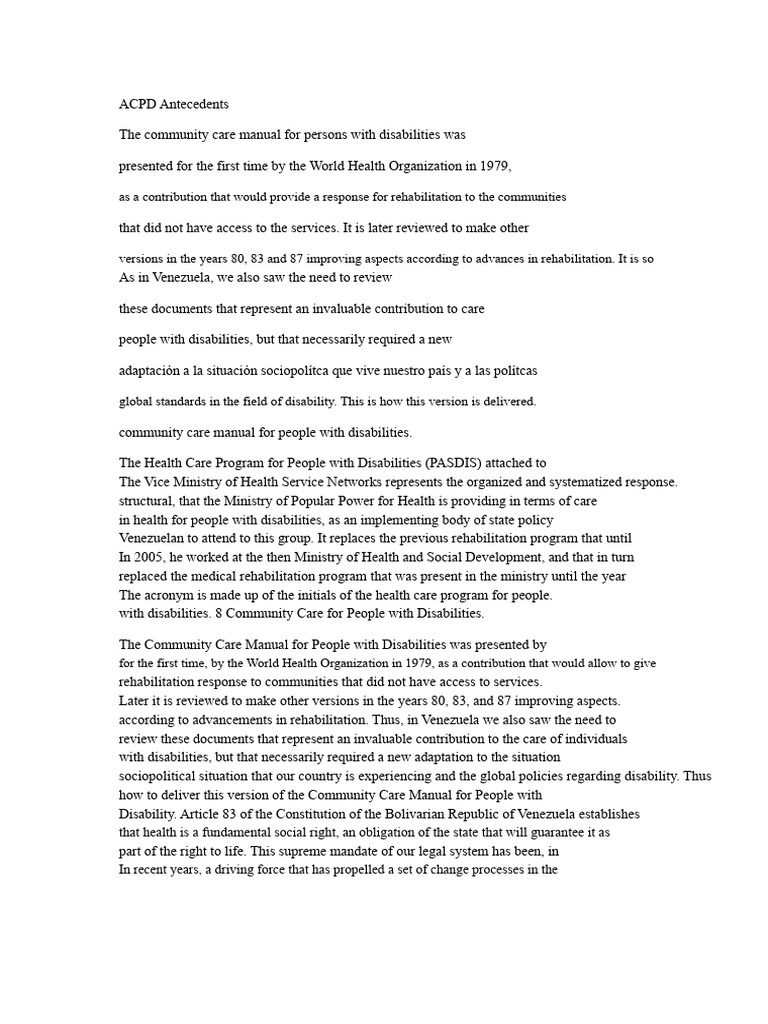 ACPD Antecedents | PDF | Disability | Health Care