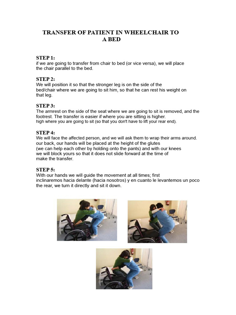 Transfer of Patient in Wheelchair To A Bed | PDF