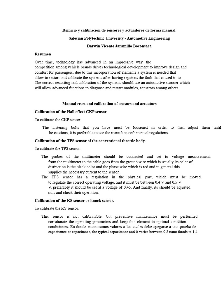 Manual Calibration of Automotive Sensors | PDF | Fuel Injection ...