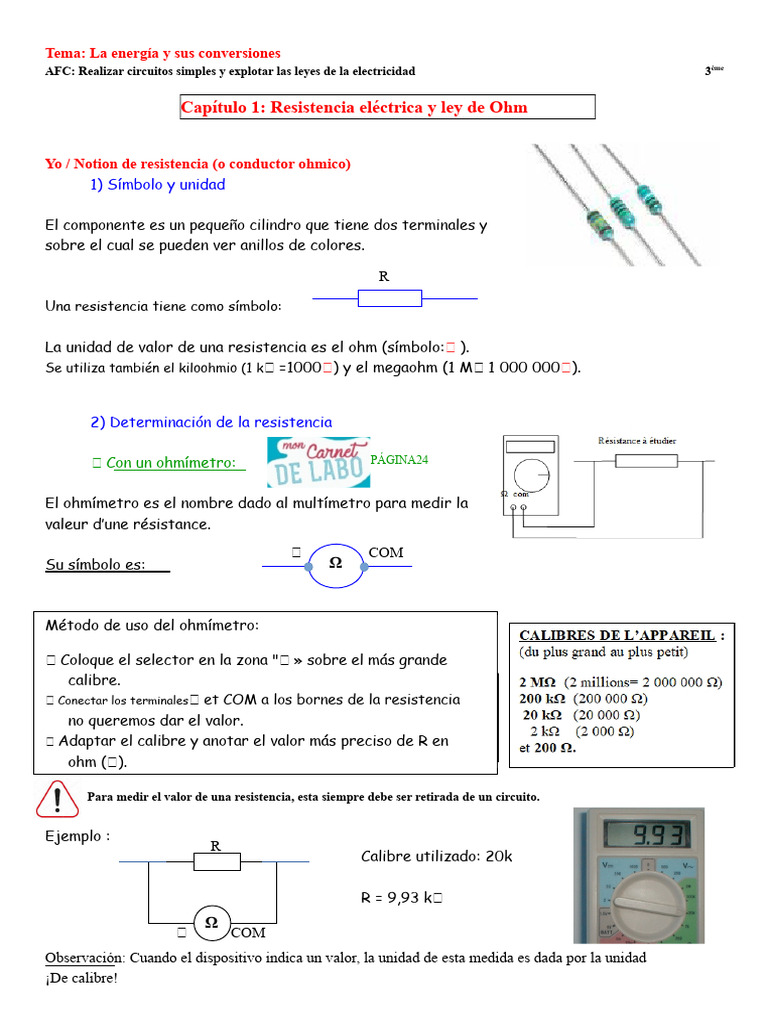 Resistencia eléctrica y ley de Ohm | PDF | Resistencia Eléctrica y ...