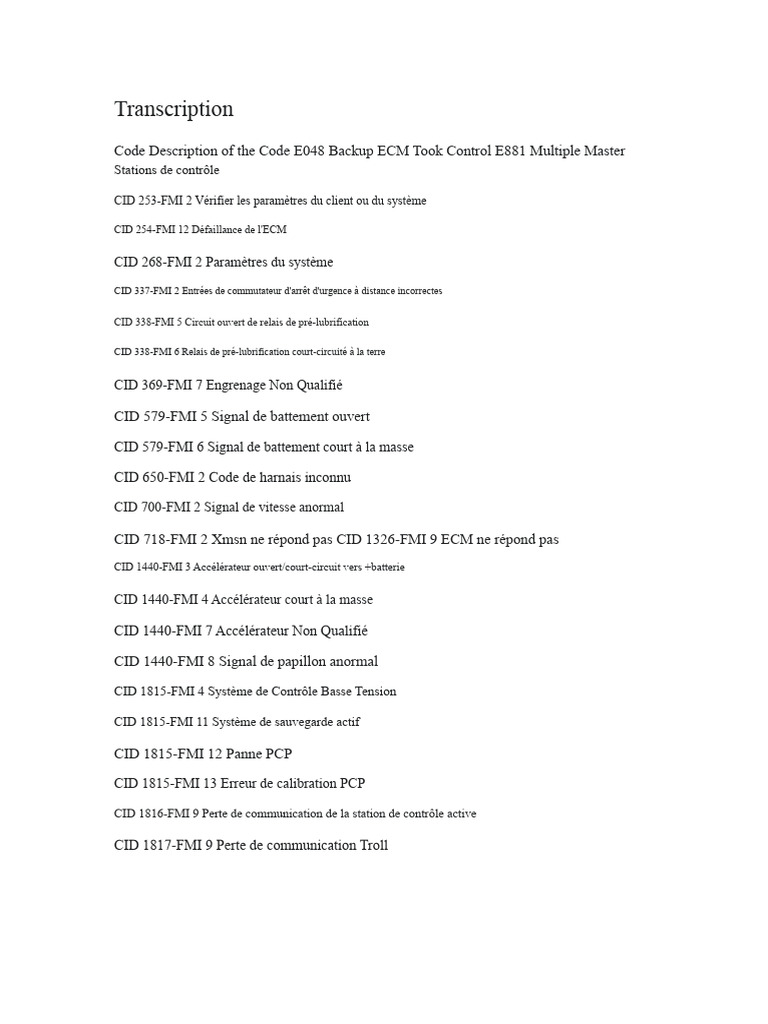 Codes d'erreur ECM et diagnostics système | PDF | Injection (moteur ...