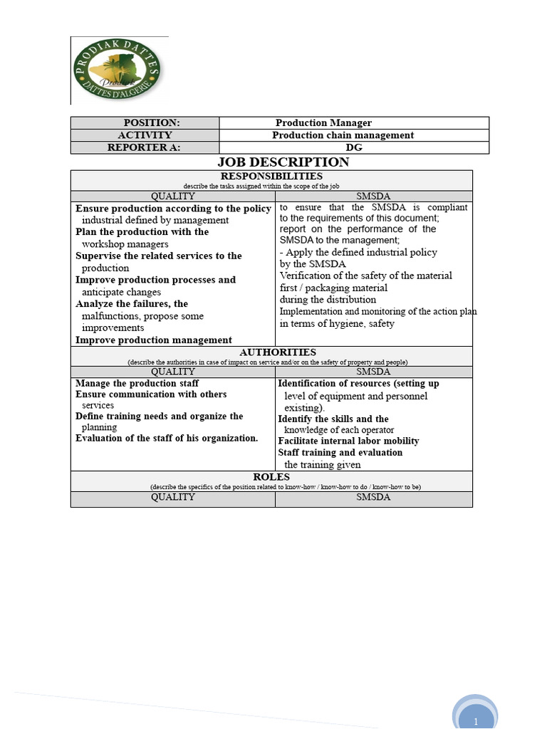 Production Manager Job Description | PDF | Procedural Knowledge | Knowledge