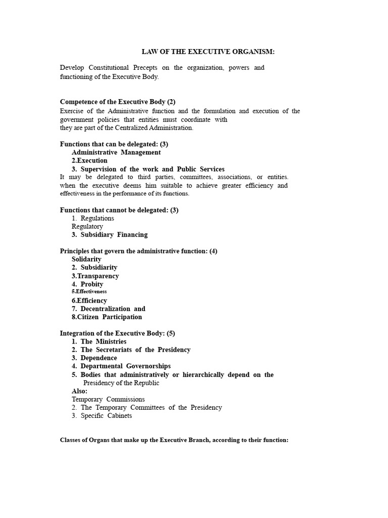 Summary-Law of The Executive Body | PDF | Presidents Of The United ...
