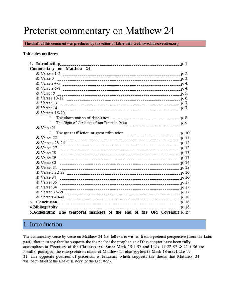 Preterist Commentary On Matthew 24 PDF Jesus Bible Content