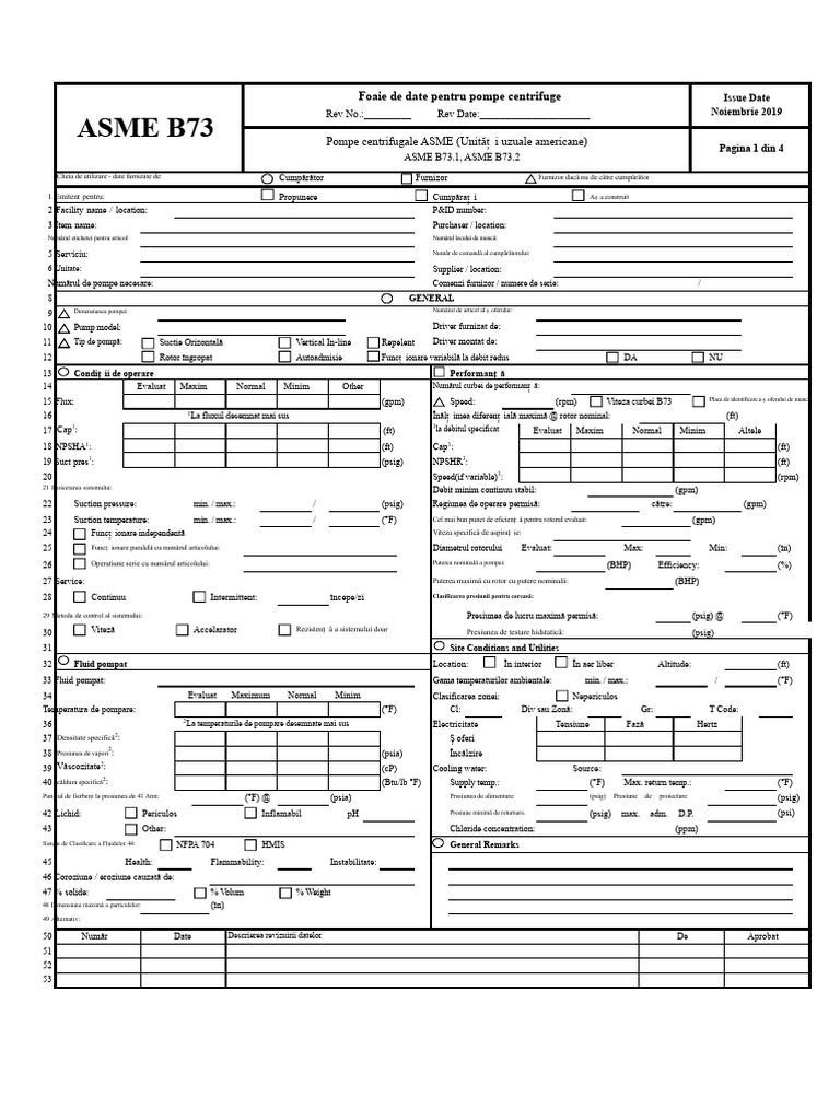 ASME-B73-Foaie de Date - Unități SUA - Editabilă | PDF