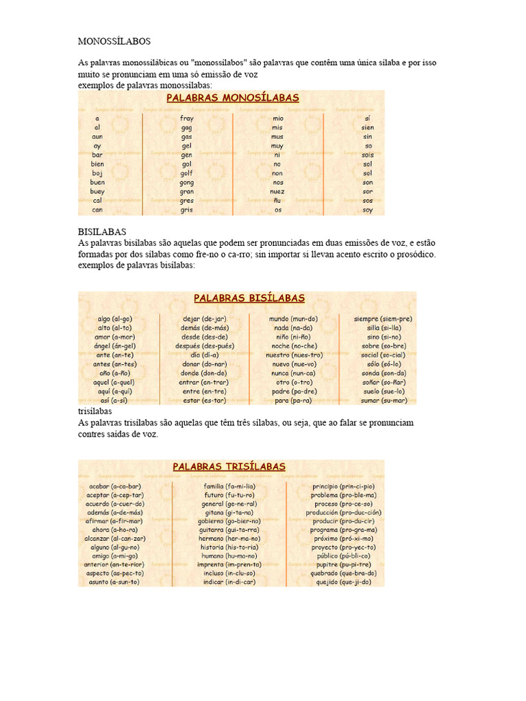 10 Exemplos de Palavras Monossílabas | PDF