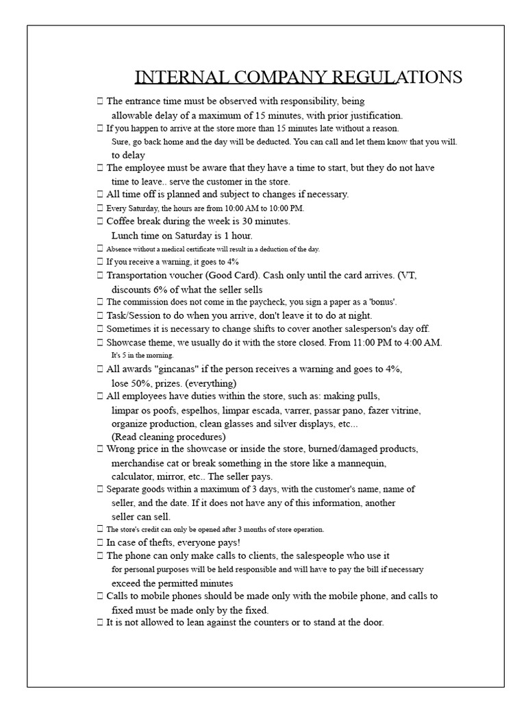 Internal Company Regulations Overview | PDF | Sales | Business