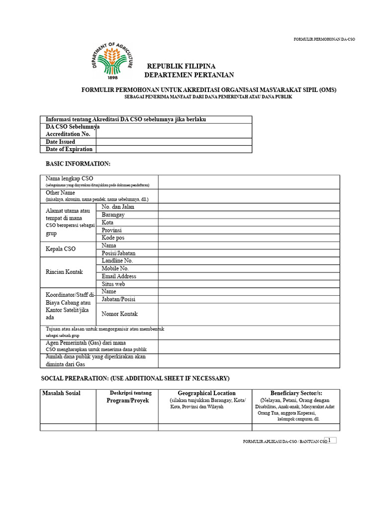 Formulir Aplikasi Cso | PDF