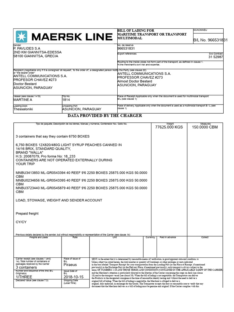 Maritime Bill of Lading Details | PDF | Bill Of Lading | Cargo