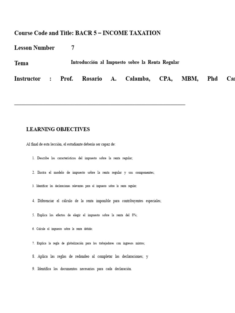 Introducción al Impuesto sobre la Renta | PDF | Impuestos | Impuesto ...