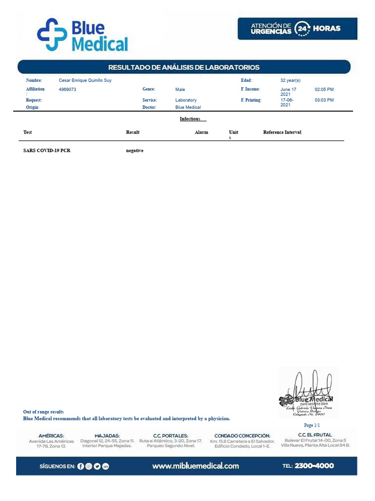 COVID Test Result Example | PDF