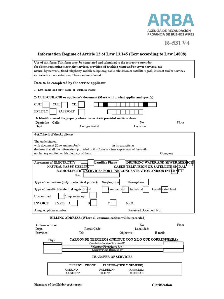 Form ARBA 531v4 | PDF | Identity Document | Telephone