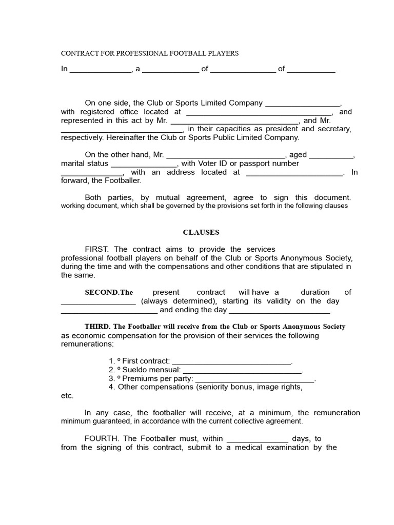 Professional Football Player Contract | PDF | Business Law | Private Law