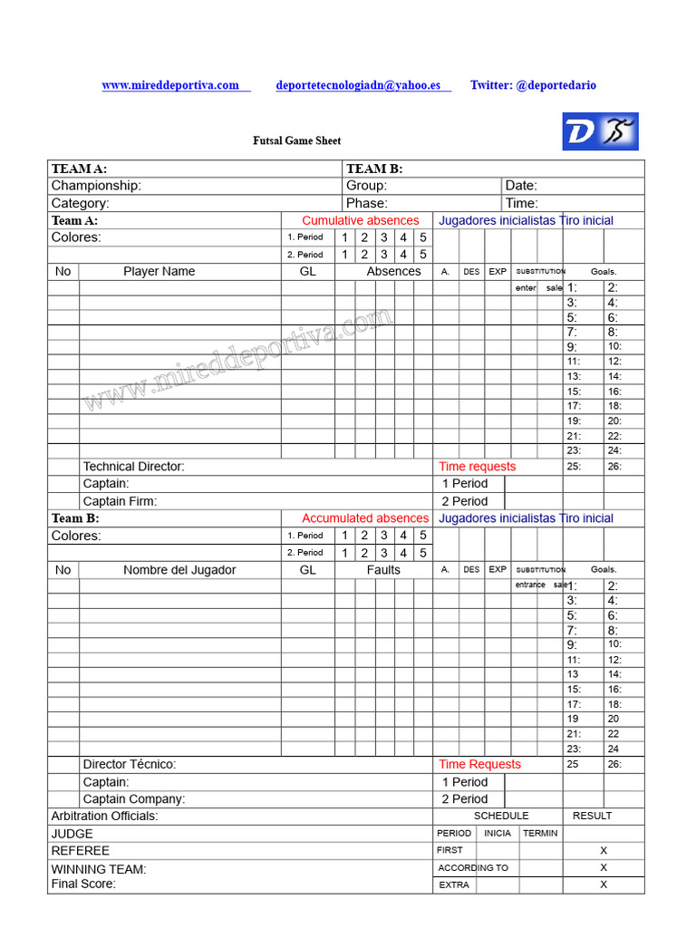 Futsal Game Sheet Template | PDF | Sports Rules And Regulations | Sports