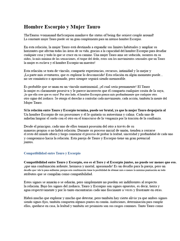 Compatibilidad Tauro y Escorpio | PDF | Amor | Celos