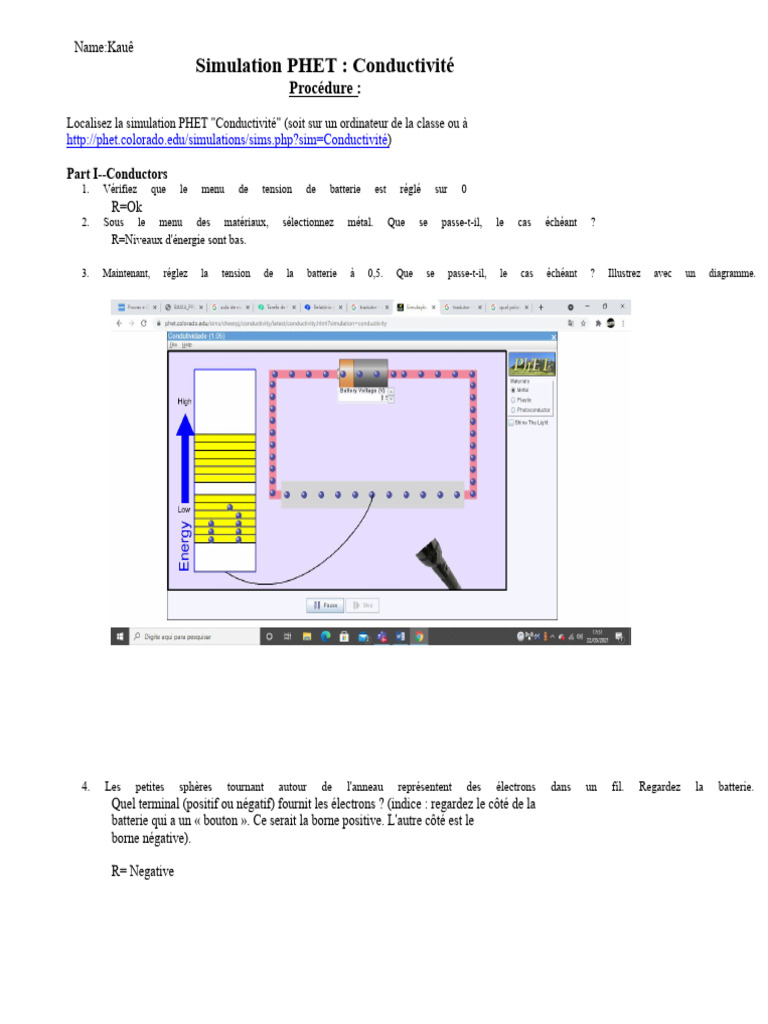 Simulation PHET : Conductivité Électrique | PDF | Électron | Courant ...