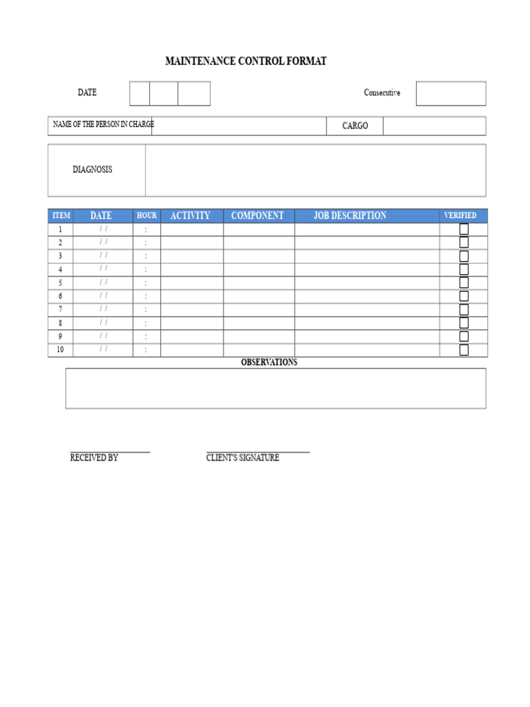 Maintenance Control Log Template | PDF