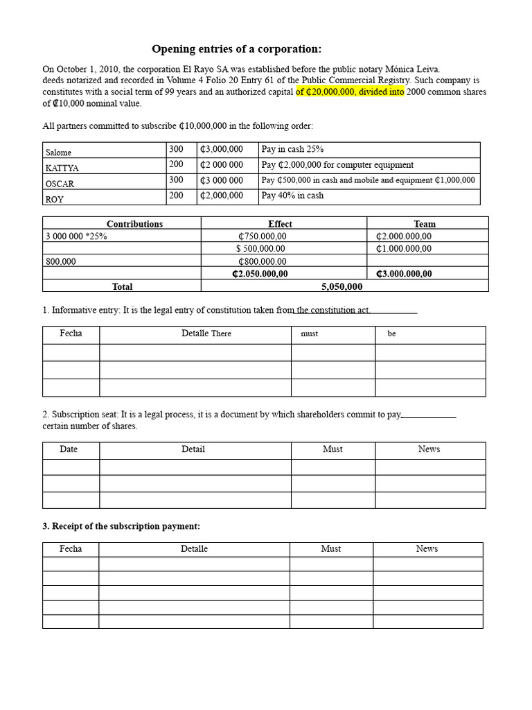 Opening Entries of A Public Limited Company | PDF | Common Law | Business