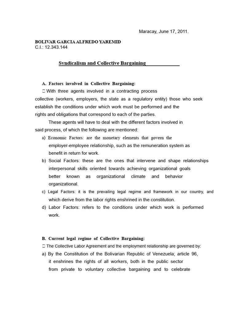 Collective Bargaining in Venezuela: Key Factors | PDF | Collective ...