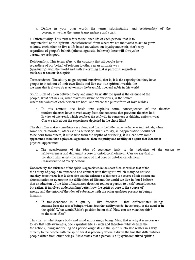Define in Your Own Words The Terms Substantiality and Relationality of ...