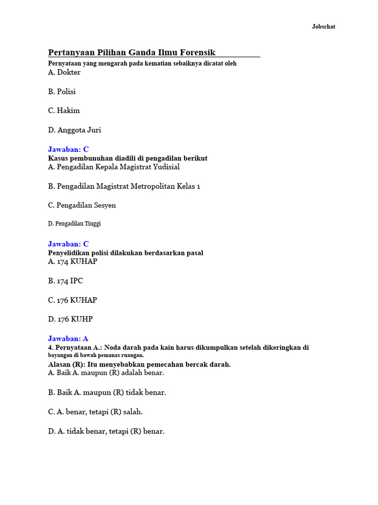 Pertanyaan Pilihan Ganda Ilmu Forensik | PDF